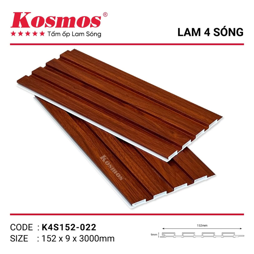 Lam 4 sóng thấp Kosmos vân giả gỗ màu đỏ cam K4S152-022