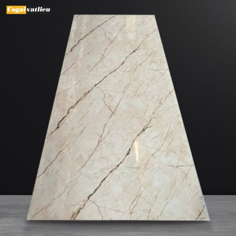 Tấm PVC vân đá Hobiwood 2,6mm VD2627 Marble vàng kem vân chỉ nâu 